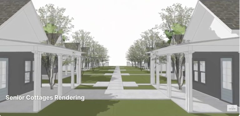 Cottages rendering showing the courtyard and facades of homes